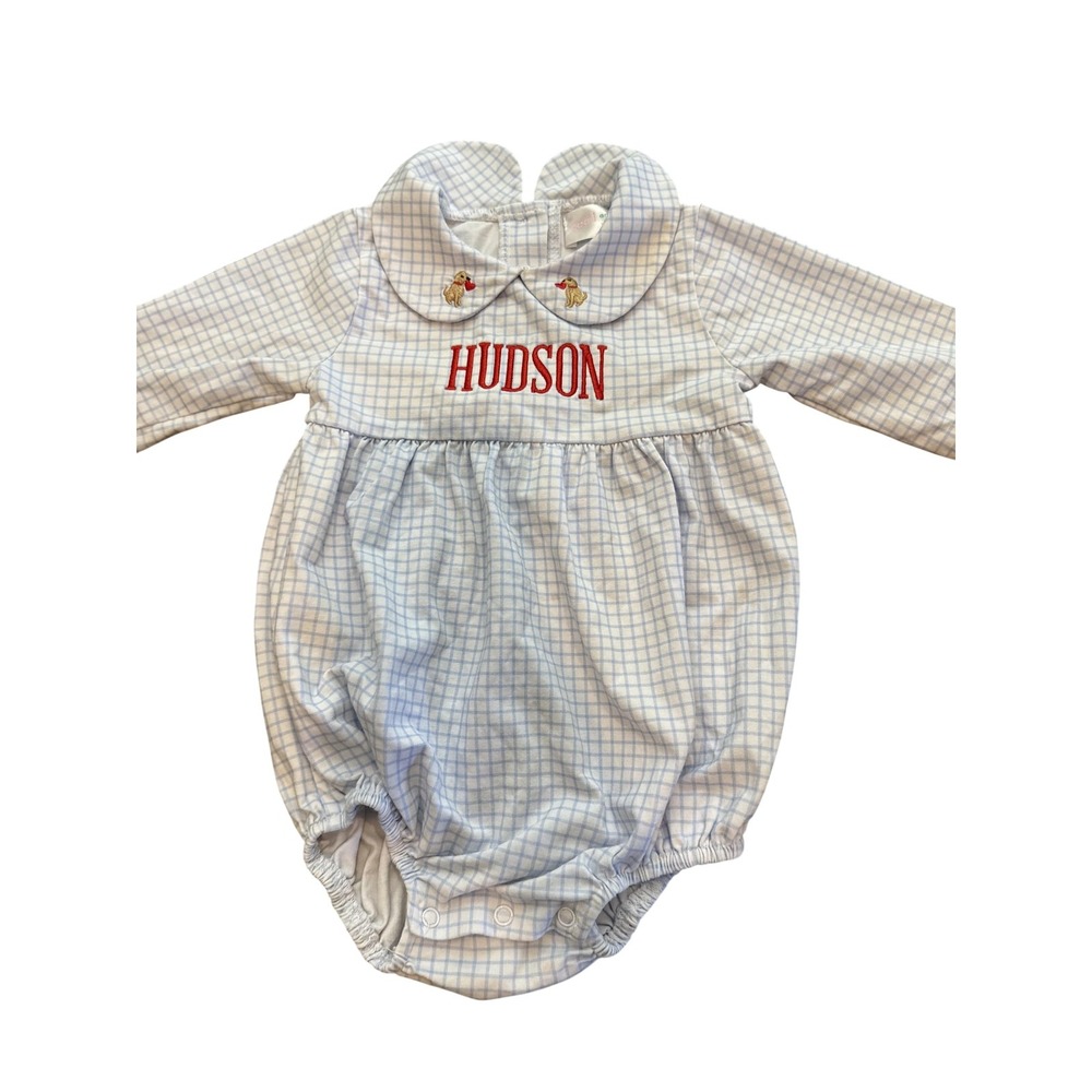 Cecil And Lou Romper Baby Boys 18-24 Months Blue Check Hudson Dog One Piece